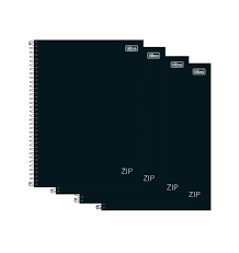 CADERNO UNIVERSITÁRIO ZIP PRETO CAPA DURA 1 MATÉRIA 80 FOLHAS PACOTE C/4 TILIBRA