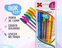 CANETA ESFEROGRÁFICA COLOR POP 1,0mm 6 cores MAKE+
