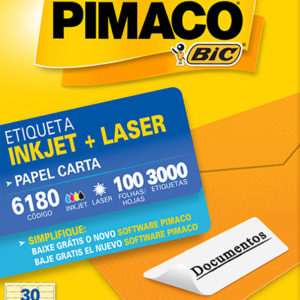ETIQUETA P/INKJET E LASER  CARTA C/100FOLHAS X 30 REF. 6180 PIMACO