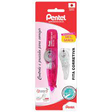 CORRETIVO EM FITA CORRETION TAPE ROSA 5MMX6M COM REFIL PENTEL