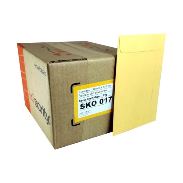 ENVELOPE SACO KRAFT OURO 17 SKO 017 11 X 17 CM 80G CAIXA COM 250 UNIDADES SCRITY