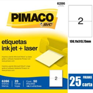 ETIQUETA P/INK JET E LASER CARTA C/25 FOLHAS X 2 REF. 6286 PIMACO