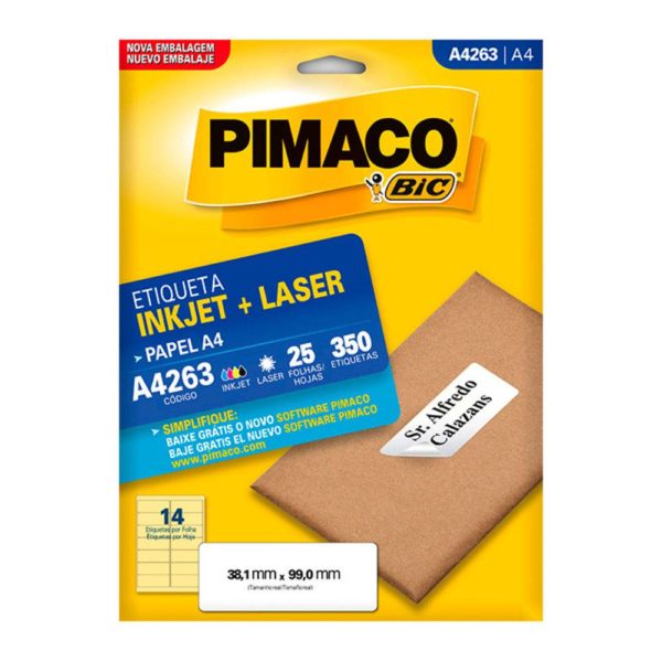 ETIQUETA P/INKJET E LASER A-4 263 38,1X99MM C/25FLS.X14   PIMACO