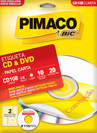 ETIQUETA P/INKJET CARTA PARA CD/DVD C/10FOLHAS X 2 ETIQUETAS REF. CD10B PIMACO