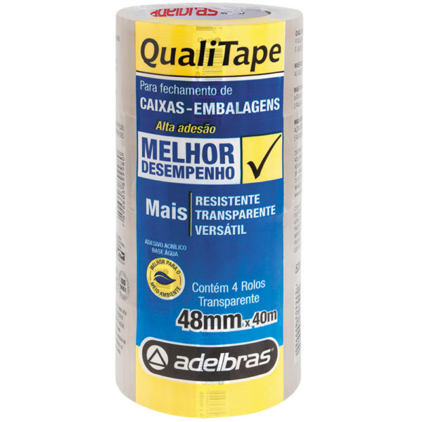 FITA ADESIVA TRANSPARENTE PP P /EMPACOTAMENTO 48mmx40METROS C/4 QUALITAPE  ADELBRAS