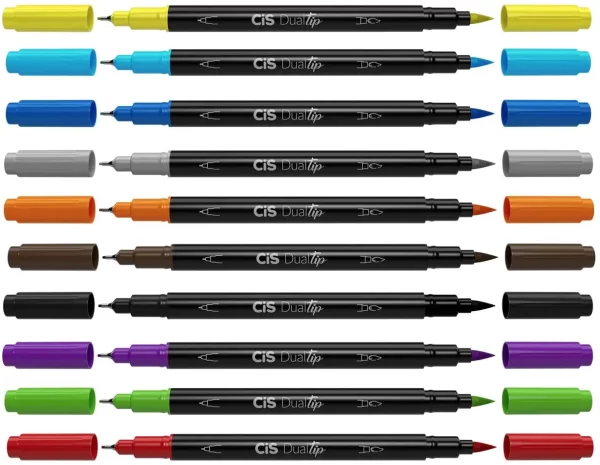 MARCADOR ARTISTICO CIS DUAL BRUSH TIP  2PONTAS 10CORES SERTIC - Image 2