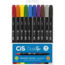 MARCADOR ARTISTICO CIS DUAL BRUSH TIP  2PONTAS 10CORES SERTIC