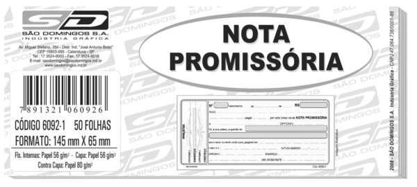 NOTA PROMISSORIA 50FLS. pacote C/20 blocos  SAO DOMINGOS