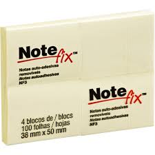 BLOCO ADESIVO  POST-IT NOTE FIX 38X50MM  AMARELO  C/4X100FLS. 3M