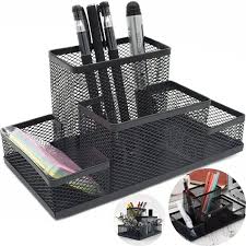 Organizador de Mesa Aramado 4 Compartimentos Preto KIT