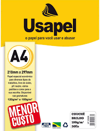 PAPEL COUCHE A-4 180G BRANCO FOSCO CAIXA C/50FLS. USAPEL FILIPERSON