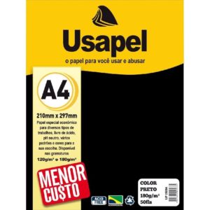 PAPEL COLORPLUS A-4 PRETO 180G C/50FLS. USAPEL FILIPERSON