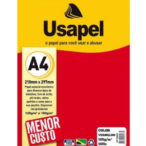 PAPEL COLORPLUS A-4 VERMELHO 180G C/50FLS. USAPEL FILIPERSON