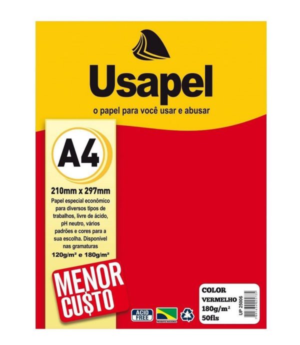 PAPEL COLORPLUS A-4 VERMELHO 180G C/50FLS. USAPEL FILIPERSON