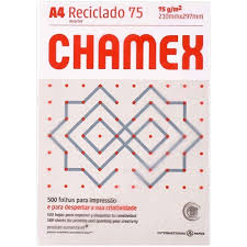 PAPEL SULFITE RECICLADO A4 75g 210x297mm com 500 folhas ECOLOGICO CHAMEX