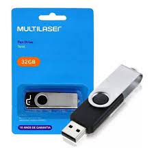 PEN DRIVE USB 2.0 32GB TWIST PRETO REF.PD589 MULTILASER