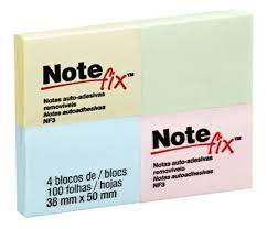 BLOCO ADESIVO  POST-IT NOTE FIX 38X50MM  4 CORES  C/4X100FLS 3M