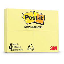 BLOCO ADESIVO POST-IT AMARELO 38X50MM C/400FLS. REF. 653 3M