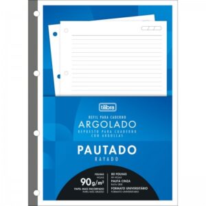 REFIL TILIFLEX PARA CADERNO ARGOLADO UNIVERSITÁRIO 90 GRAMAS 80 FOLHAS TILIBRA