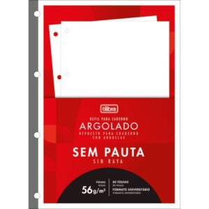 REFIL TILIFLEX PARA CADERNO ARGOLADO UNIVERSITÁRIO SEM PAUTA 80 FOLHAS TILIBRA