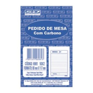 TALAO DE PEDIDO DE MESA CARBONADO 50X2FOLHAS  C/20 BLOCOS SAO DOMINGOS