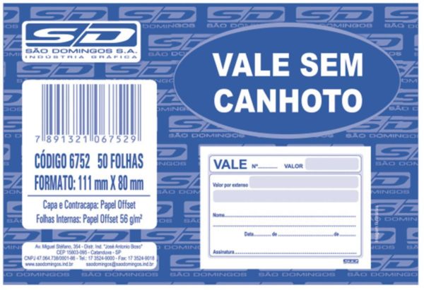 VALE SIMPLES 100FLS.  PACOTE C/20 BLOCOS SAO DOMINGOS