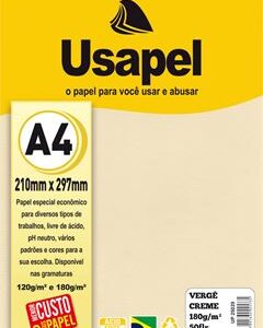 PAPEL VERGE 180G A-4 CREME CAIXA C/50FOLHAS USAPEL